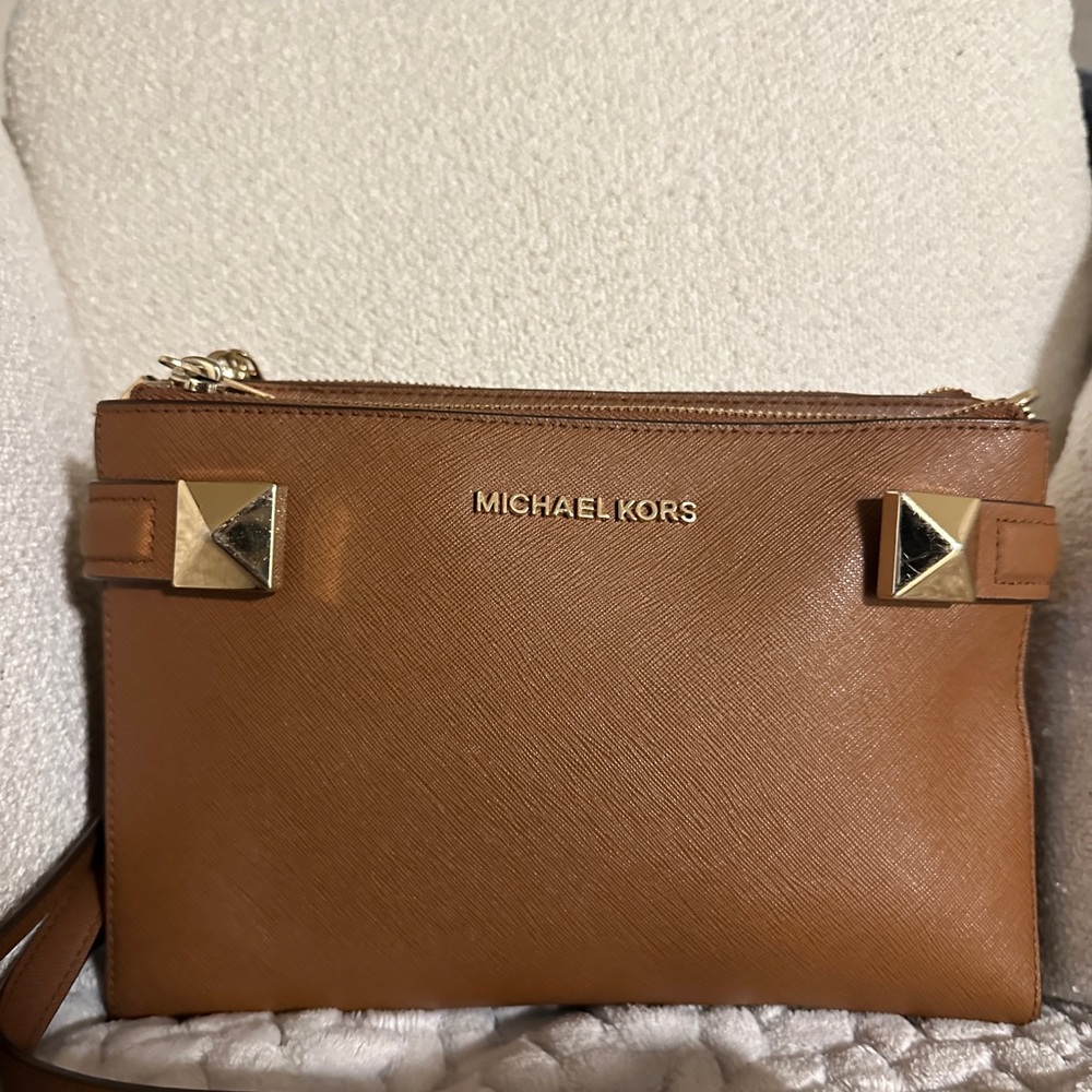 Michael Kors Brown Leather Crossbody Bag with Gold Accents